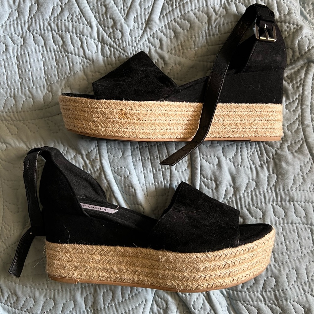 Steve Madden Black Suede Platform Sandals with Ankle Strap